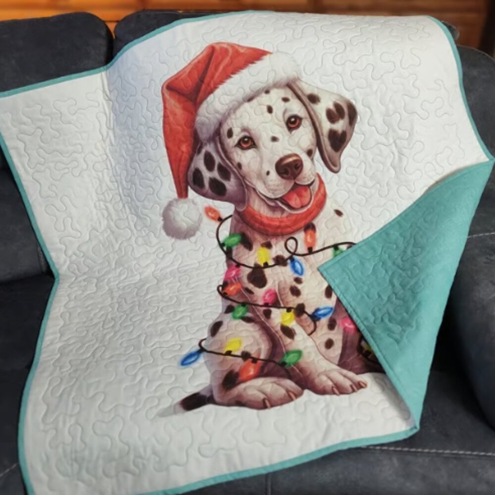 Merry Christmas Dalmatian Dog! New Handmade! Quilted Throw 42" x 42"